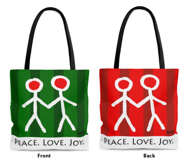 peace love joy holiday tote bags