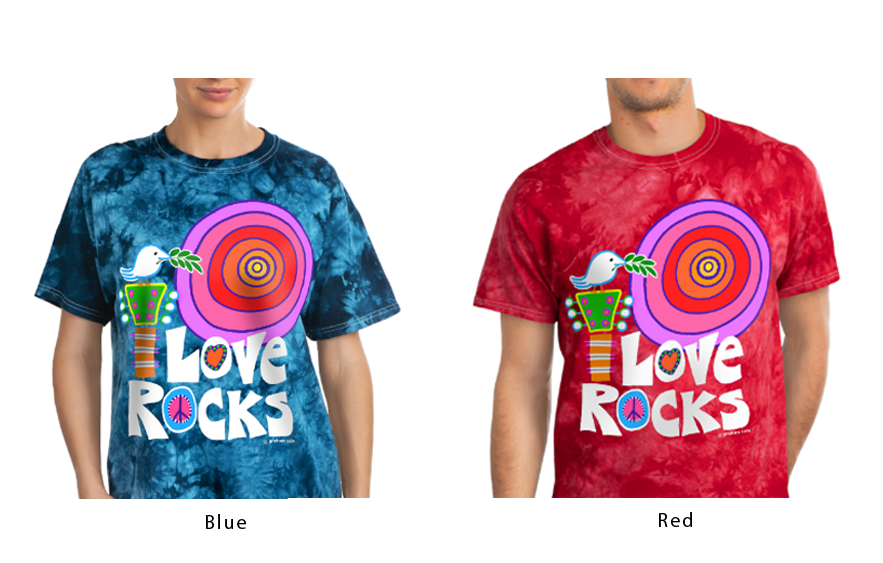 love rocks retro rock and roll tie-dye wholesale t-shirts