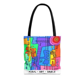 music art dance colorful blue tote bag